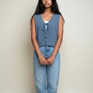 ALIGNE Anthropologie Isla Tie-Front Knitted Vest Waistcoat NWT Women's Sz M Blue